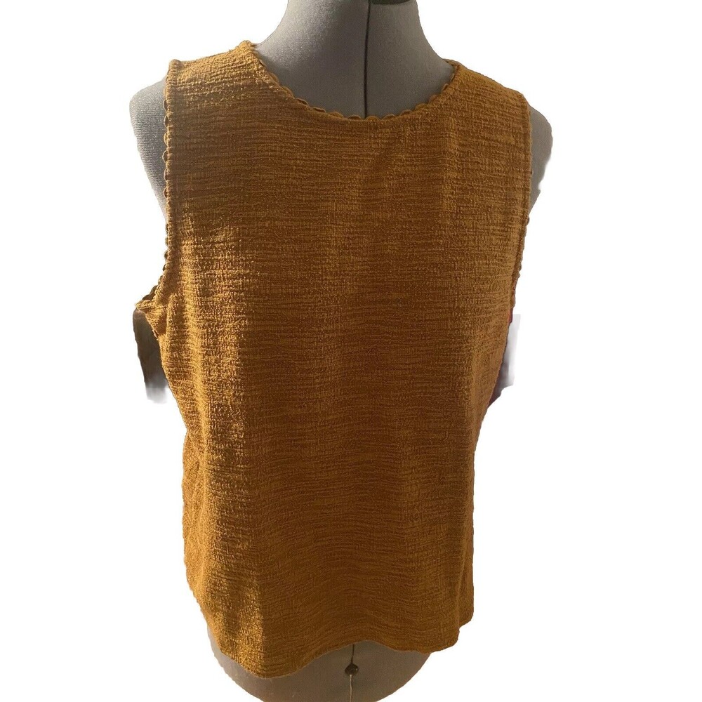 J Crew Sz-S Top Orange Scallops Design Neck Arm SZ-L sleeveless textured top